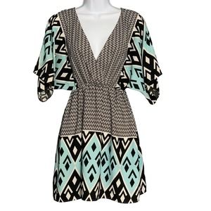 Vintage Sage Size Small V Neck Swim Cover Up Boho Mini Dress Seafoam Green Black